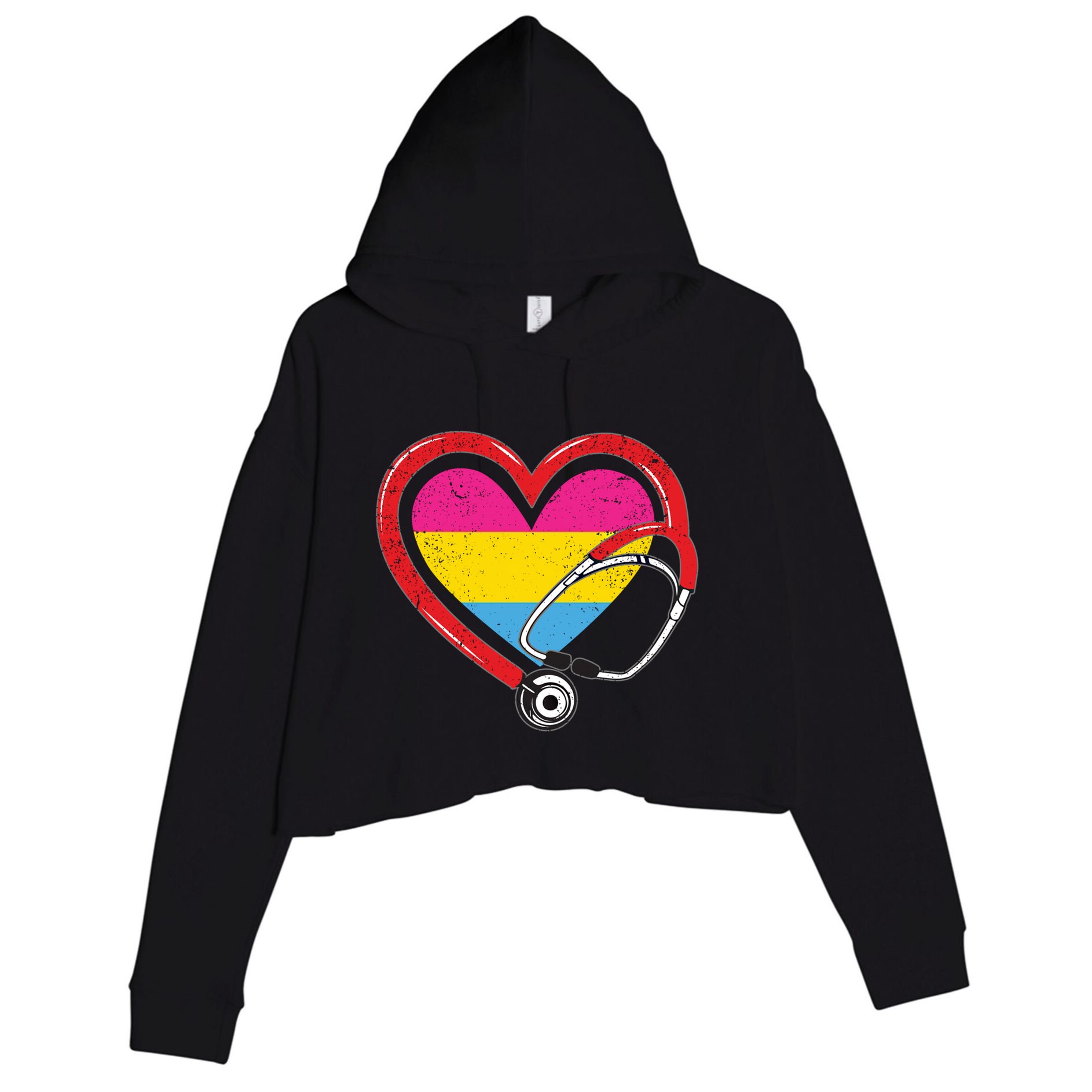 Nurse Stethoscope Pansexual Lgbtq Pride Heart Rn Nursing Funny Gift Crop Fleece Hoodie