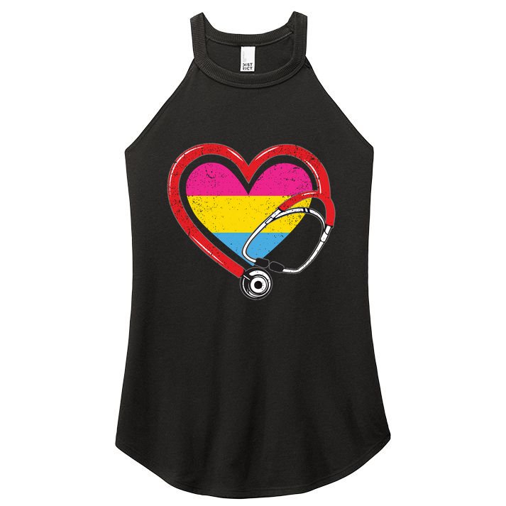 Nurse Stethoscope Pansexual Lgbtq Pride Heart Rn Nursing Funny Gift Women's Perfect Tri Rocker Tank
