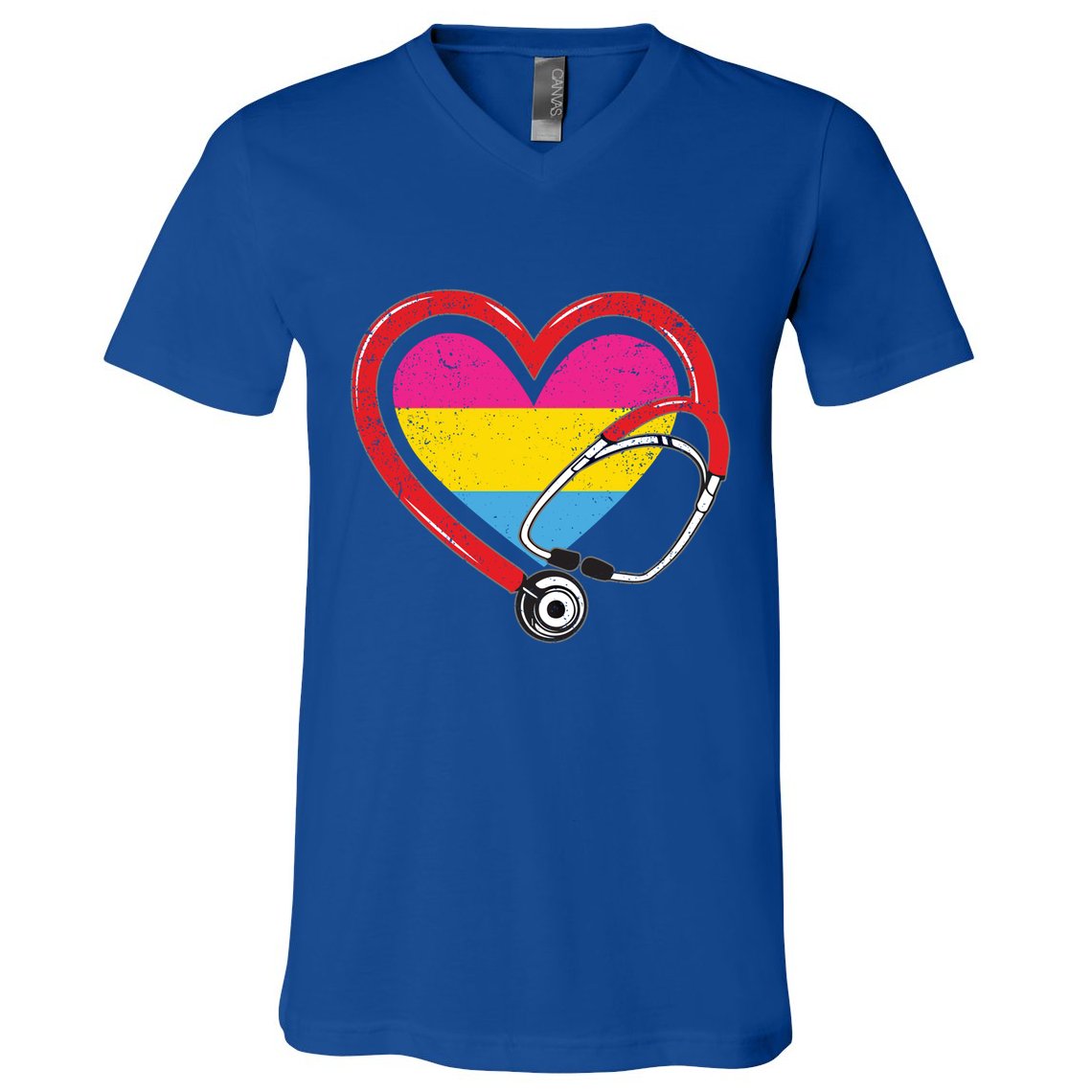 Nurse Stethoscope Pansexual Lgbtq Pride Heart Rn Nursing Funny Gift V-Neck T-Shirt