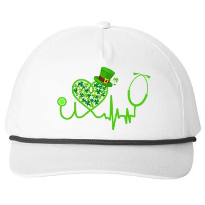 Nurse St Patricks Day Stethoscope Heartbeat Clover Snapback Five-Panel Rope Hat