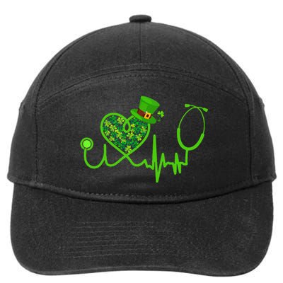 Nurse St Patricks Day Stethoscope Heartbeat Clover 7-Panel Snapback Hat