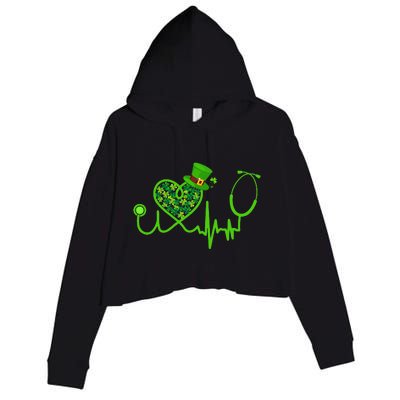 Nurse St Patricks Day Stethoscope Heartbeat Clover Crop Fleece Hoodie