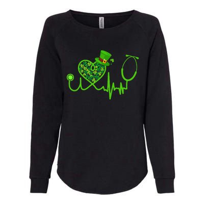 Nurse St Patricks Day Stethoscope Heartbeat Clover Womens California Wash Sweatshirt