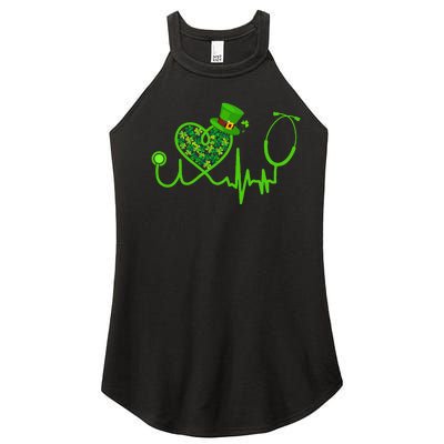 Nurse St Patricks Day Stethoscope Heartbeat Clover Women’s Perfect Tri Rocker Tank