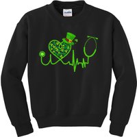 Nurse St Patricks Day Stethoscope Heartbeat Clover Kids Sweatshirt