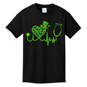 Nurse St Patricks Day Stethoscope Heartbeat Clover Kids T-Shirt