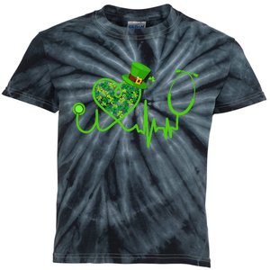 Nurse St Patricks Day Stethoscope Heartbeat Clover Kids Tie-Dye T-Shirt