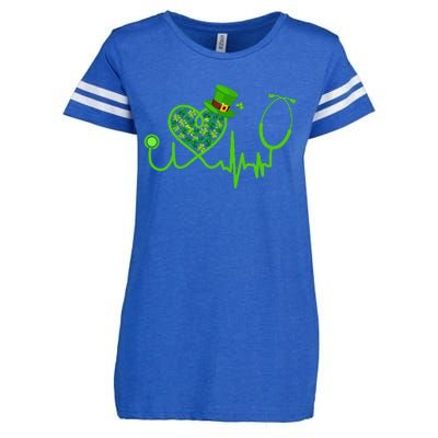 Nurse St Patricks Day Stethoscope Heartbeat Clover Enza Ladies Jersey Football T-Shirt