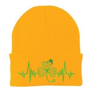 Nurse St Patricks Dayekg Shamrock Heart Beat Knit Cap Winter Beanie