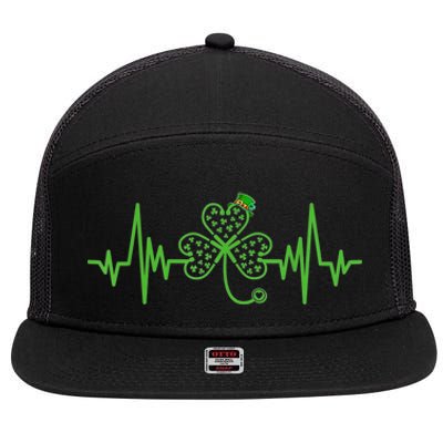 Nurse St Patricks Dayekg Shamrock Heart Beat 7 Panel Mesh Trucker Snapback Hat