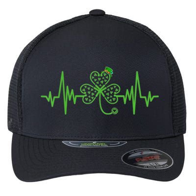 Nurse St Patricks Dayekg Shamrock Heart Beat Flexfit Unipanel Trucker Cap