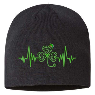 Nurse St Patricks Dayekg Shamrock Heart Beat Sustainable Beanie