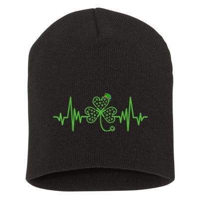 Nurse St Patricks Dayekg Shamrock Heart Beat Short Acrylic Beanie