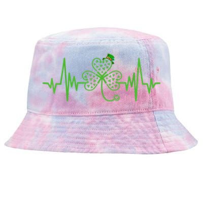 Nurse St Patricks Dayekg Shamrock Heart Beat Tie-Dyed Bucket Hat