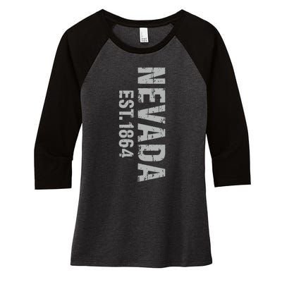 Nevada State Patriotic American Usa Cool Distressed Design Women's Tri-Blend 3/4-Sleeve Raglan Shirt