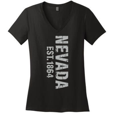 Nevada State Patriotic American Usa Cool Distressed Design Women's V-Neck T-Shirt