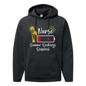 Nurse Summer Recharge Required Last Day School Nurses Performance Fleece Hoodie