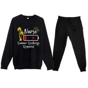 Nurse Summer Recharge Required Last Day School Nurses Premium Crewneck Sweatsuit Set