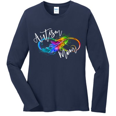 Neurodiversity Symbol Rainbow Infinity Autism Mom Awareness Ladies Long Sleeve Shirt