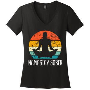 Namastay Sober Recovery Support Sobriety Na Aa Women's V-Neck T-Shirt