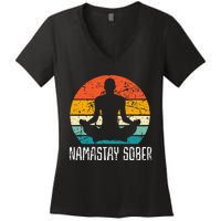 Namastay Sober Recovery Support Sobriety Na Aa Women's V-Neck T-Shirt