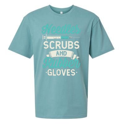 Needles Scrubs Rubber Gloves Funny RN Phlebotomy Nurse Sueded Cloud Jersey T-Shirt