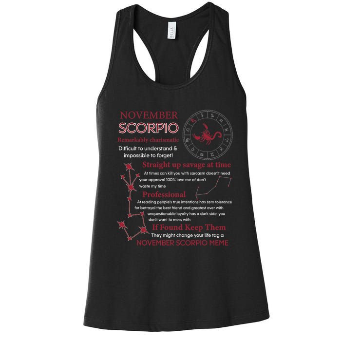 November Scorpio Remarkably Charismatic Difficult Understand Women's Racerback Tank