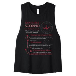 November Scorpio Remarkably Charismatic Difficult Understand Women's Racerback Cropped Tank