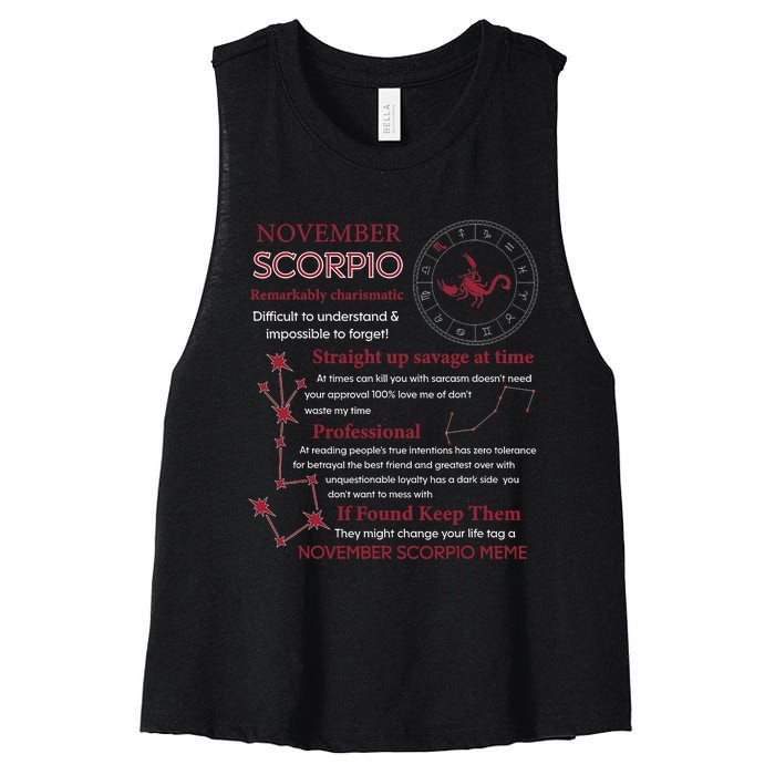 November Scorpio Remarkably Charismatic Difficult Understand Women's Racerback Cropped Tank