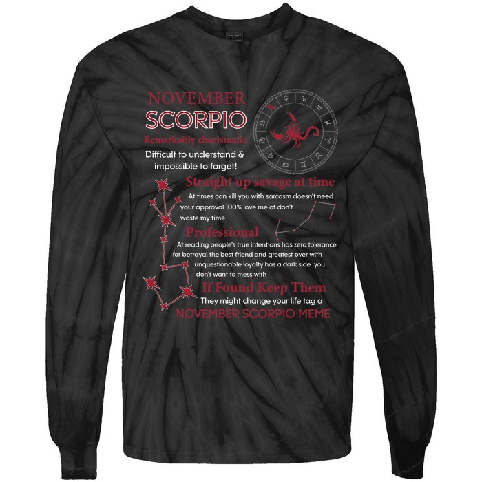 November Scorpio Remarkably Charismatic Difficult Understand Tie-Dye Long Sleeve Shirt