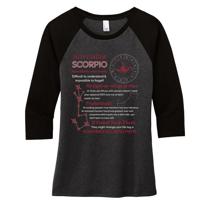 November Scorpio Remarkably Charismatic Difficult Understand Women's Tri-Blend 3/4-Sleeve Raglan Shirt