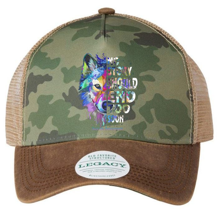 No Story Should End Too Soon Suicide Awareness Teal Wolf Legacy Tie Dye Trucker Hat