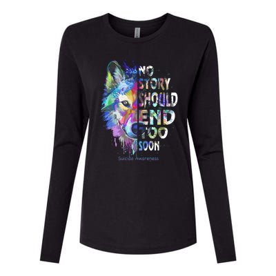 No Story Should End Too Soon Suicide Awareness Teal Wolf Womens Cotton Relaxed Long Sleeve T-Shirt