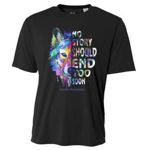 No Story Should End Too Soon Suicide Awareness Teal Wolf Cooling Performance Crew T-Shirt