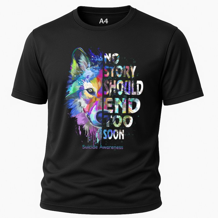 No Story Should End Too Soon Suicide Awareness Teal Wolf Cooling Performance Crew T-Shirt