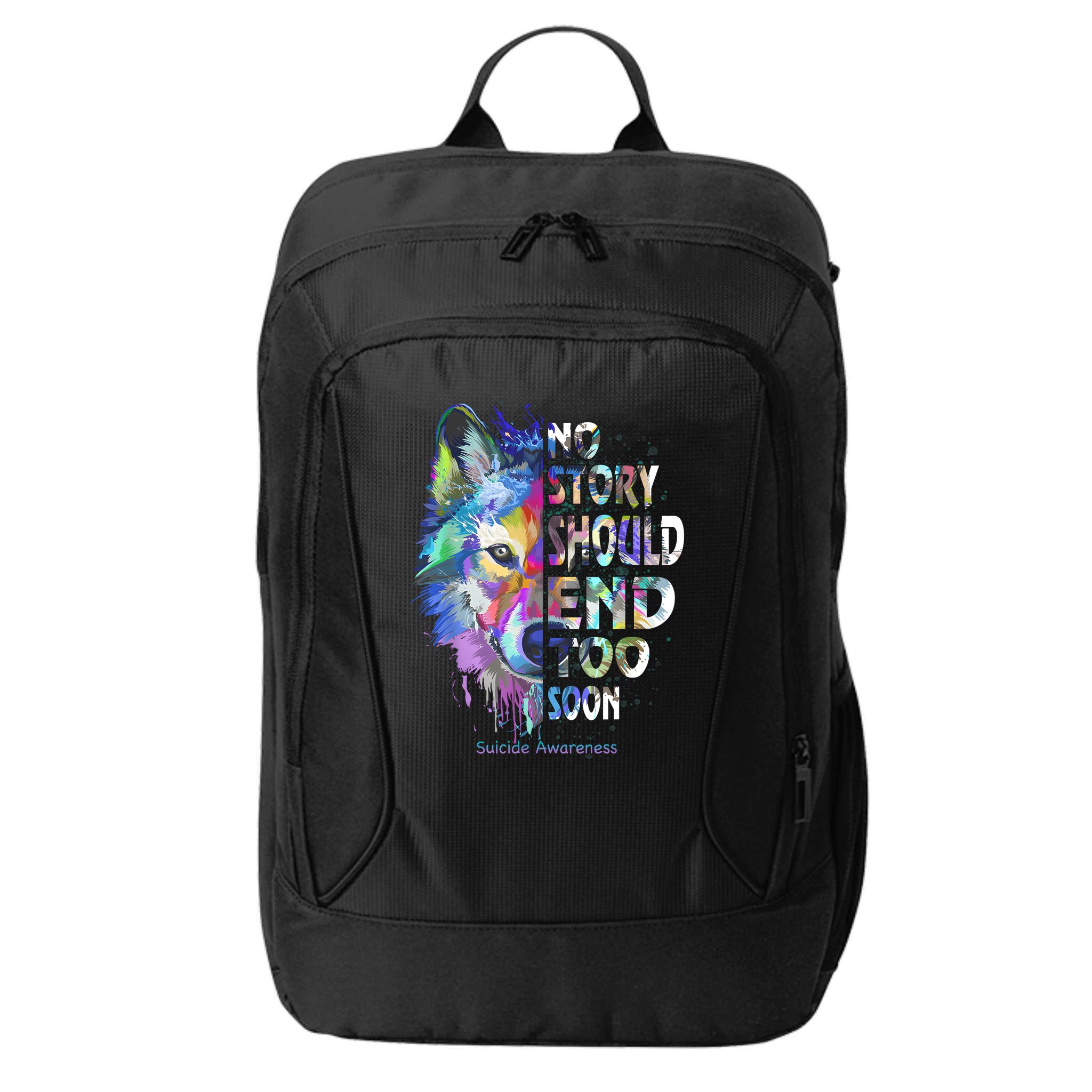No Story Should End Too Soon Suicide Awareness Teal Wolf City Backpack
