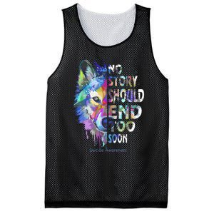 No Story Should End Too Soon Suicide Awareness Teal Wolf Mesh Reversible Basketball Jersey Tank