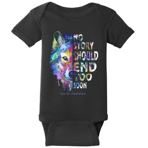 No Story Should End Too Soon Suicide Awareness Teal Wolf Baby Bodysuit