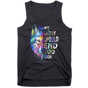 No Story Should End Too Soon Suicide Awareness Teal Wolf Tank Top