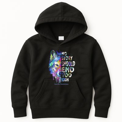 No Story Should End Too Soon Suicide Awareness Teal Wolf Kids Hoodie