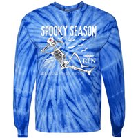 Nursing School Student Halloween Skeleton For Spooky Season Cute Gift Tie-Dye Long Sleeve Shirt