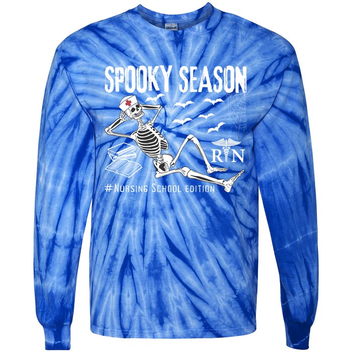 Nursing School Student Halloween Skeleton For Spooky Season Cute Gift Tie-Dye Long Sleeve Shirt