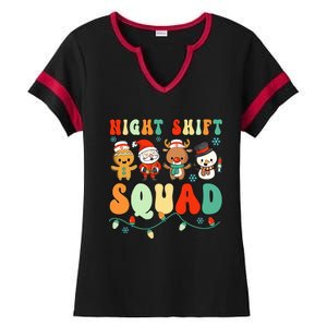 Night Shift Squad Gingerbread Santa Reindeer Snowman Xmas Ladies Halftime Notch Neck Tee