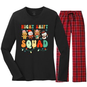 Night Shift Squad Gingerbread Santa Reindeer Snowman Xmas Women's Long Sleeve Flannel Pajama Set 