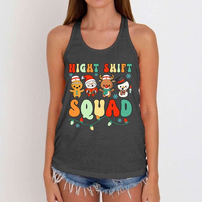 Night Shift Squad Gingerbread Santa Reindeer Snowman Xmas Women's Knotted Racerback Tank