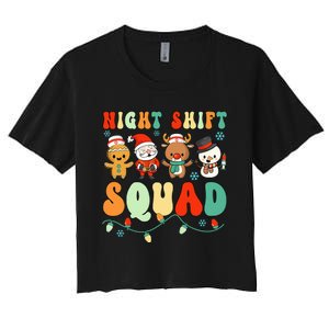 Night Shift Squad Gingerbread Santa Reindeer Snowman Xmas Women's Crop Top Tee