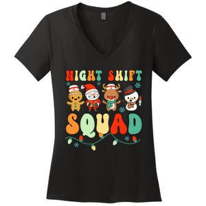 Night Shift Squad Gingerbread Santa Reindeer Snowman Xmas Women's V-Neck T-Shirt