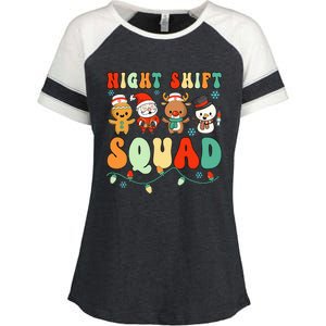 Night Shift Squad Gingerbread Santa Reindeer Snowman Xmas Enza Ladies Jersey Colorblock Tee