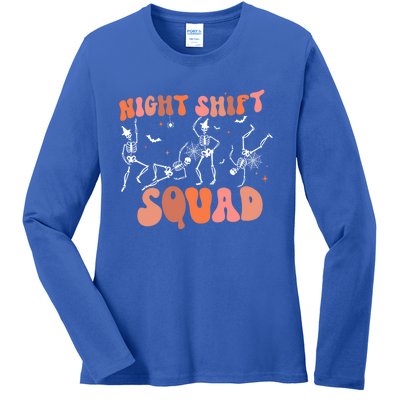 Night Shift Squad Dancing Skeleton Nurse Halloween Boo Crew Funny Gift Ladies Long Sleeve Shirt