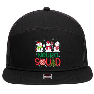 Neuro Squad Snowmies Nurse Stethoscope Christmas Pine Plaid Cute Gift 7 Panel Mesh Trucker Snapback Hat